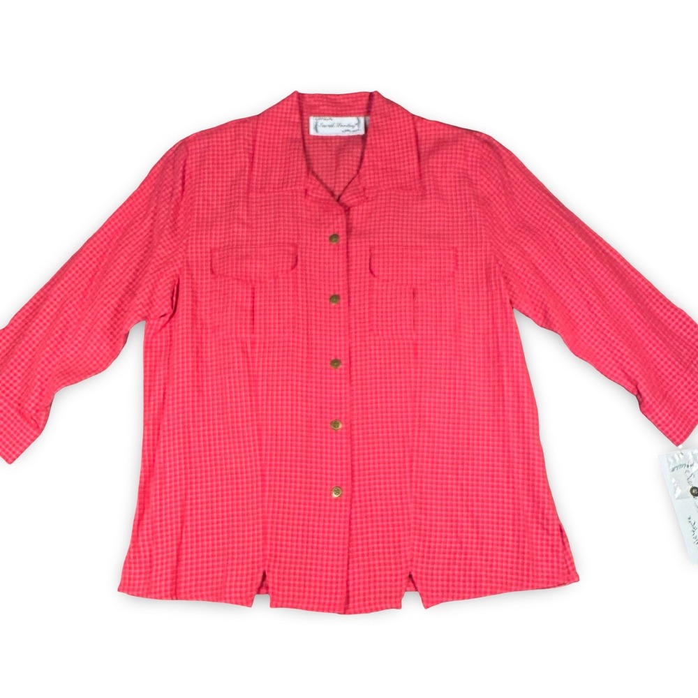 VTG Sarah Bentley Red White Gingham Button Down Shirt Size Small Women's Top NWT